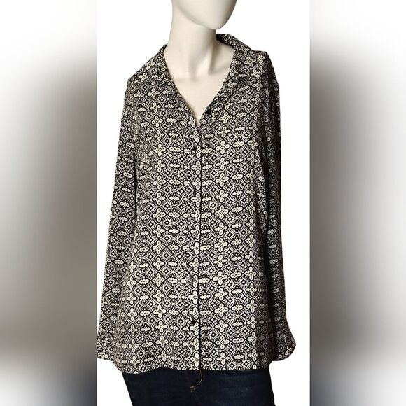 Banana Republic Black & White Button Down Shirt Blouse Top Sz medium - Picture 10 of 10